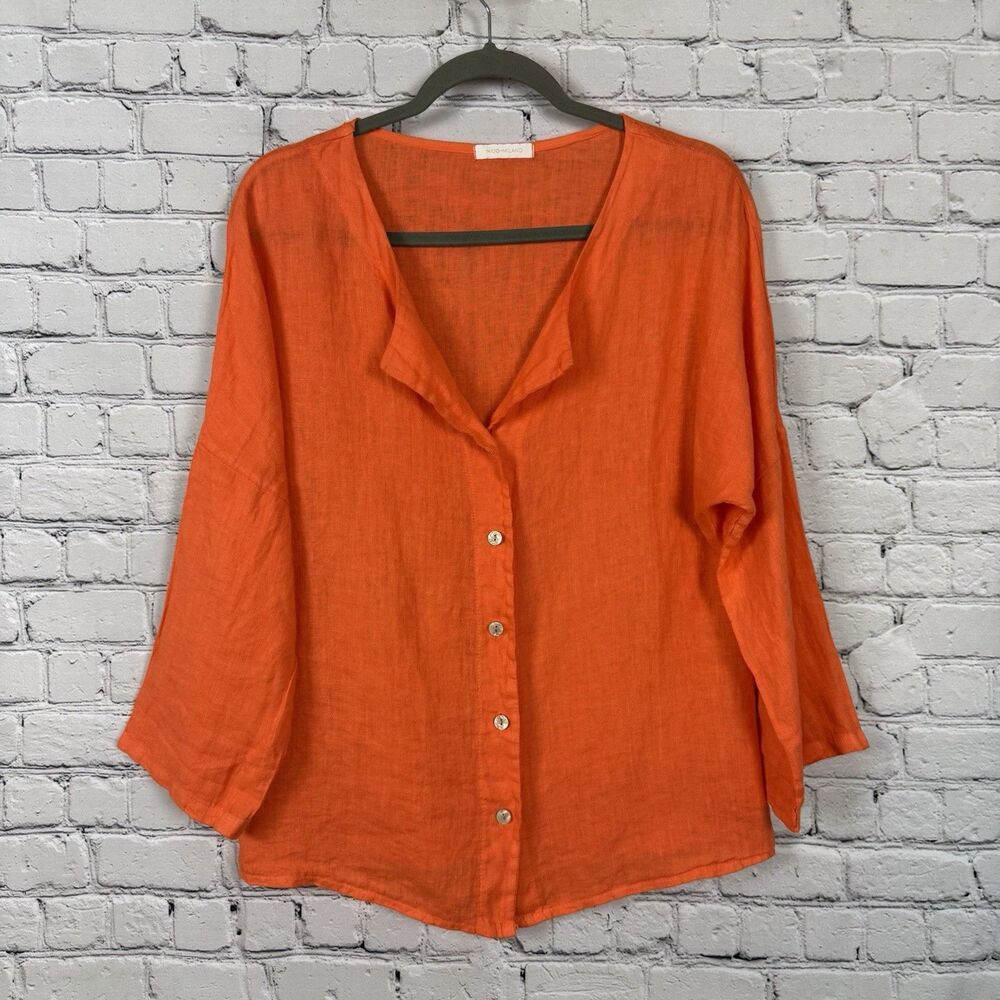 Milio Milano Linen Button Down Shirt Top Italy Lagenlook Minimalist S